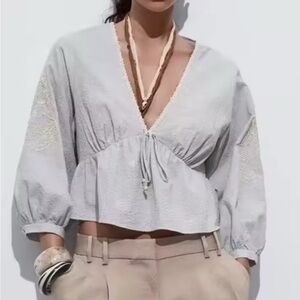 Zara Light Gray V-Neck Blouse
